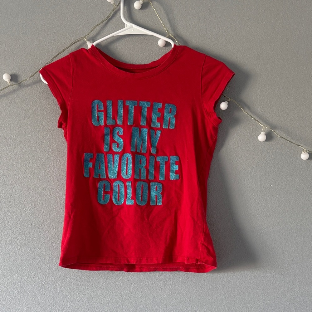 kidpik Red Tee with Glitter Text